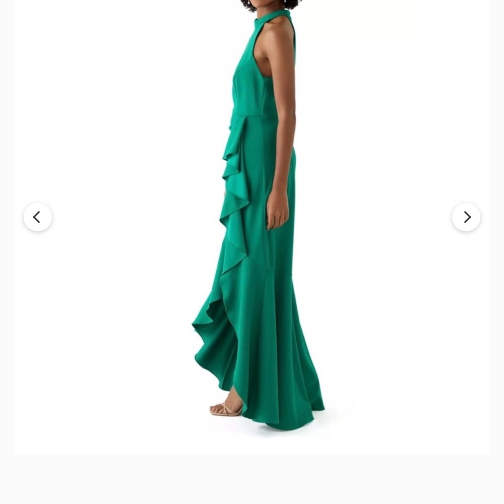 Adam Emerald Green High-Neck Ruffle High-Low Dress - Picture 4 of 6